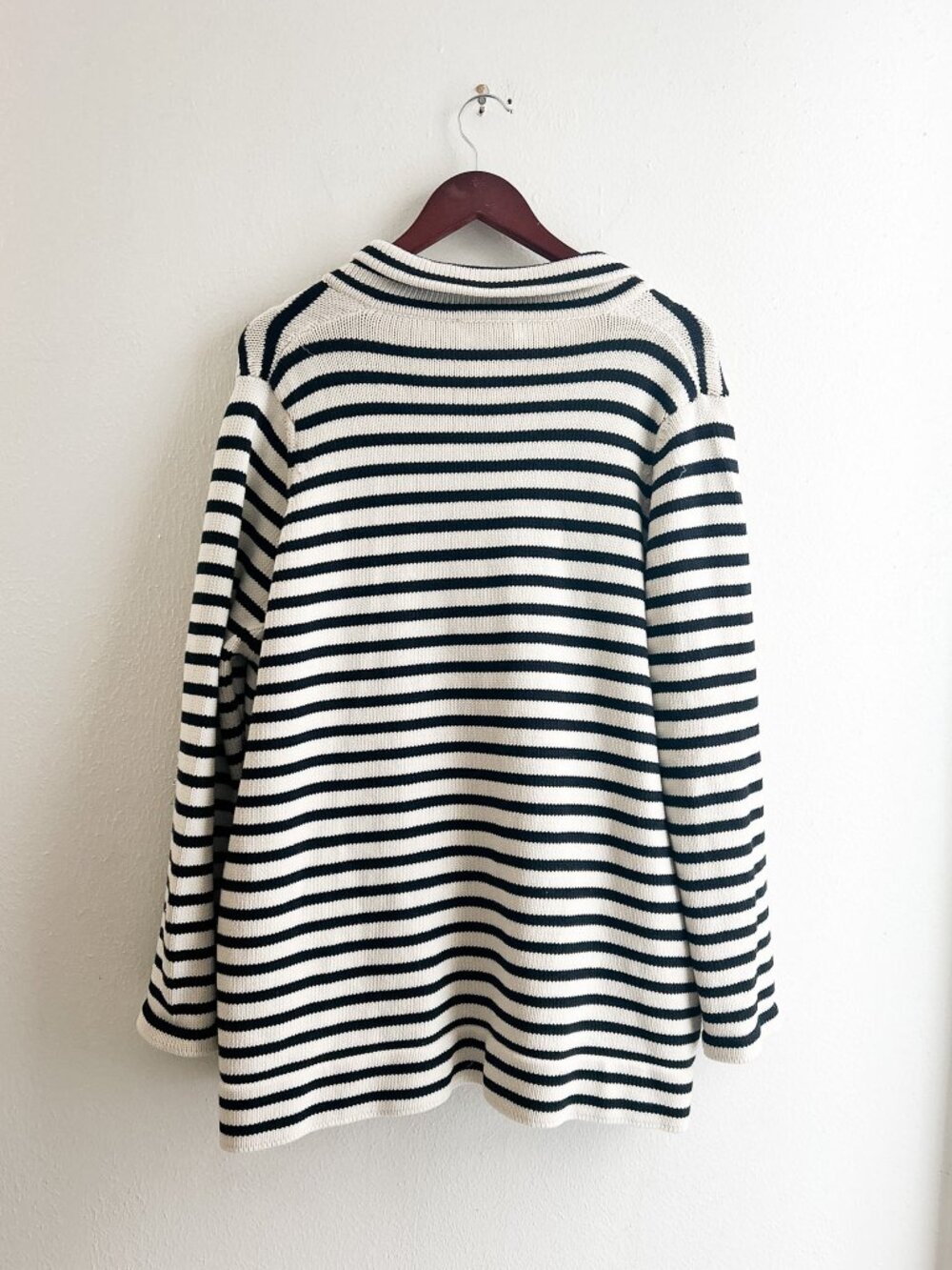 Bruno Manetti Nautical Oversized Cotton Blend Navy +‎ Cream Knit Cardigan - Picture 8 of 12